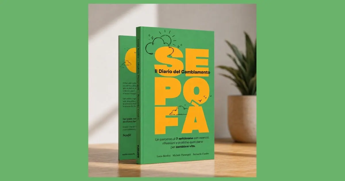 La copertina del libro Sepofà! Il diario del cambiamento, gialla e verde